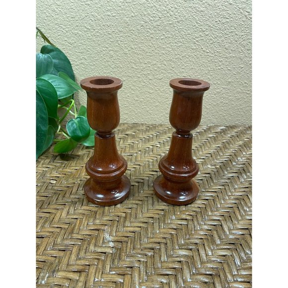 Vintage Wood Candlesticks  Chunky Candle Holders Wood Candle Sticks Boho - Picture 1 of 8